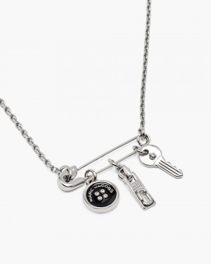 Coliere Marc Jacobs Button Charm Necklace Dama Argintii Negrii | 71506CIQD