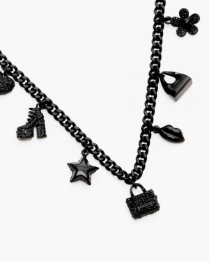 Coliere Marc Jacobs Mini Icon Pave Charm Necklace Dama Negrii Negrii | 46573HSFA