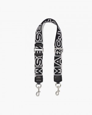 Curea Geantă Marc Jacobs The Outline Logo Webbing Strap Dama Negrii Argintii | 24678VMYT