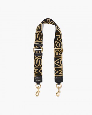 Curea Geantă Marc Jacobs The Outline Logo Webbing Strap Dama Negrii Aurii | 08194BDSQ
