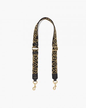 Curea Geantă Marc Jacobs The Thin Outline Logo Webbing Strap Dama Negrii Aurii | 59728TFWO