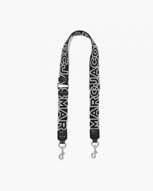 Curea Geantă Marc Jacobs The Thin Outline Logo Webbing Strap Dama Negrii Argintii | 61382ZBOC