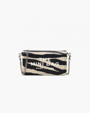 Geanta Crossbody Marc Jacobs The Zebra Leather Chain Mini Bag Dama Negrii Albi | 25684NZYB