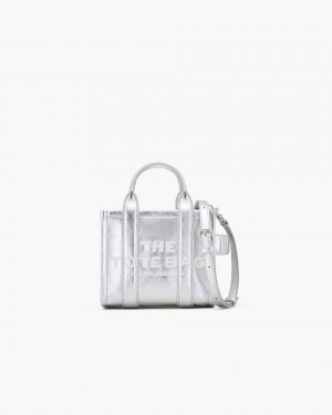 Genti Mini Marc Jacobs The Metallic Leather Crossbody Tote Bag Dama Metal Argintii | 59148BZKA