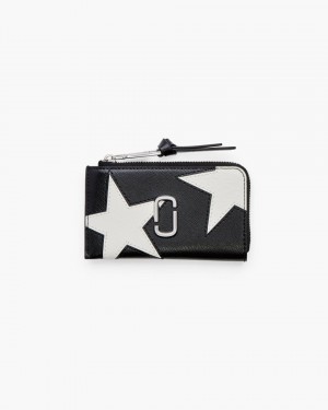 Portofel Mic Marc Jacobs The Star Patchwork Top Zip Multi Wallet Dama Negrii Albi | 25374GOHM