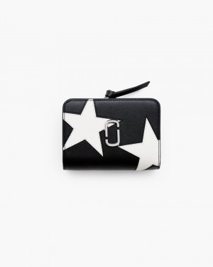 Portofel Mic Marc Jacobs The Star Patchwork Mini Compact Wallet Dama Negrii Albi | 57609IBZN