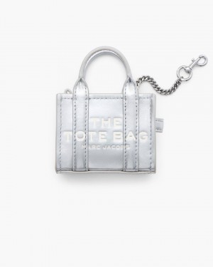 Talismane Marc Jacobs The Metallic Leather Nano Tote Charm Dama Argintii | 92076JDOP