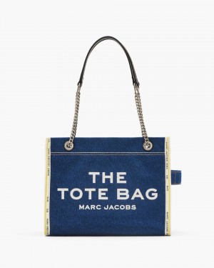 The Tote Bag Marc Jacobs The Denim Chain Medium Tote Bag Dama Albastru Deschis Inchis | 46195ADNQ