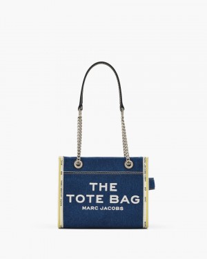 The Tote Bag Marc Jacobs The Denim Chain Small Tote Bag Dama Albastru Deschis Inchis | 48103WNPJ