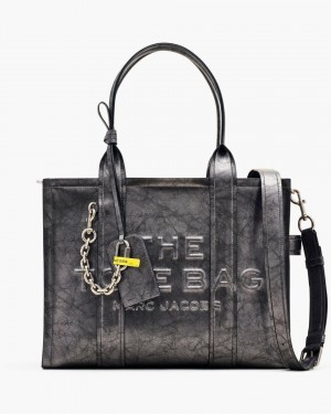 The Tote Bag Marc Jacobs The Metallic Distressed Large Tote Bag Dama Gri Inchis | 34962SMQB