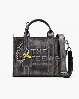 The Tote Bag Marc Jacobs The Metallic Distressed Medium Tote Bag Dama Gri Inchis | 63795HUEZ