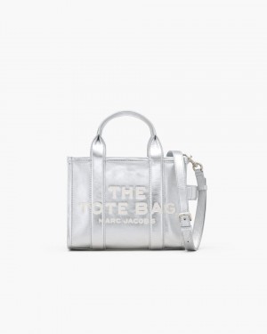 The Tote Bag Marc Jacobs The Metallic Leather Small Tote Bag Dama Metal Argintii | 29317YHAI