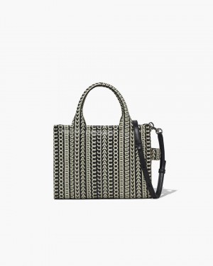 The Tote Bag Marc Jacobs The Monogram Leather Small Tote Bag Dama Negrii Albi | 09128VKIS