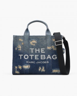 The Tote Bag Marc Jacobs The Rip and Repair Denim Medium Tote Bag Dama Indigo | 97640KAZX