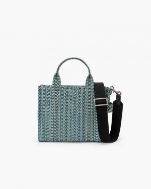 The Tote Bag Marc Jacobs The Washed Monogram Denim Small Tote Bag Dama Portocalii Albastri | 45920YCNK