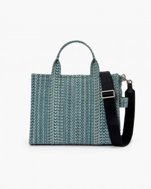The Tote Bag Marc Jacobs The Washed Monogram Denim Medium Tote Bag Dama Portocalii Albastri | 78695RAEC