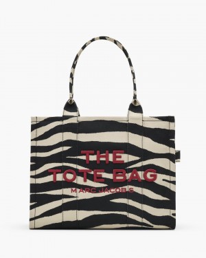 The Tote Bag Marc Jacobs The Zebra Canvas Large Tote Bag Dama Negrii Albi | 54092RTUZ
