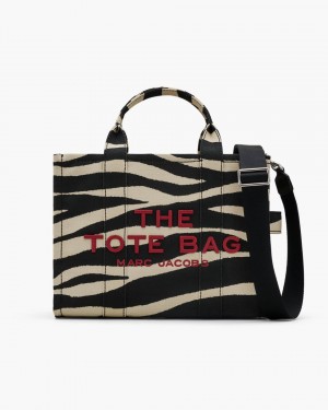 The Tote Bag Marc Jacobs The Zebra Canvas Medium Tote Bag Dama Negrii Albi | 90287ZFME