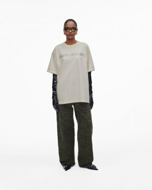 Topuri Marc Jacobs Crystal Big Tee Dama Albi | 57083NDAS
