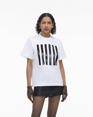 Topuri Marc Jacobs The Stripe Box Tee Dama Albi | 16275FBET