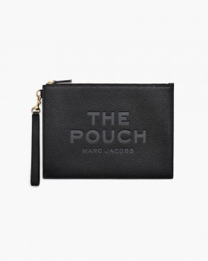 Wristlets Marc Jacobs The Leather Large Pouch Dama Negrii | 81453DLMB